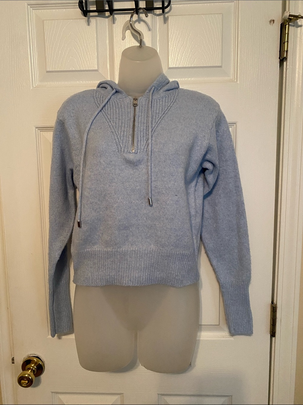 Madden Girl Light Blue Half-Zip Hooded Sweater